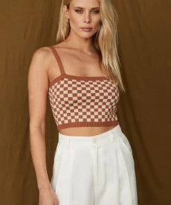Emory Park Queen's Boulevard Rust Checkered Knit Tank CLOTHING