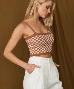 Emory Park Queen's Boulevard Rust Checkered Knit Tank CLOTHING 11 Emory Park Queen's Boulevard Rust Checkered Knit Tank CLOTHING