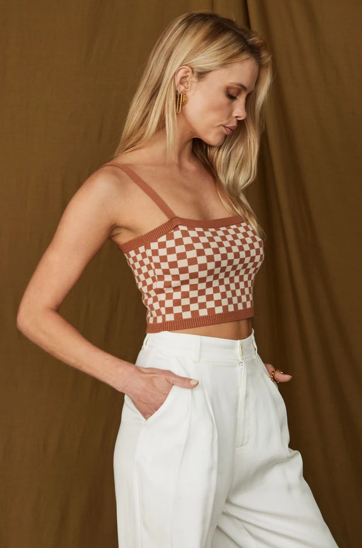 Emory Park Queen's Boulevard Rust Checkered Knit Tank CLOTHING 7 Emory Park Queen's Boulevard Rust Checkered Knit Tank CLOTHING