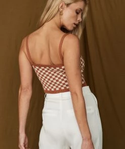 Emory Park Queen's Boulevard Rust Checkered Knit Tank CLOTHING 10 Emory Park Queen's Boulevard Rust Checkered Knit Tank CLOTHING