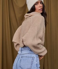 CLOUD TEN No Chill Taupe Crop Sweater