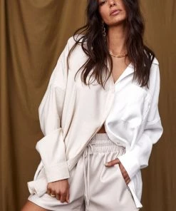 ACOA CLOTHING Presley Beige Vegan Leather Shorts