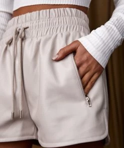 ACOA CLOTHING Presley Beige Vegan Leather Shorts