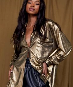 ACOA Ashland Metallic Gold Button Up New Arrivals