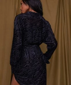 ACOA After Party Black Velvet Zebra Dress CLOTHING
