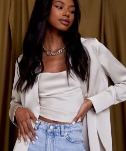 ACOA Brigitte Champagne Satin Top CLOTHING