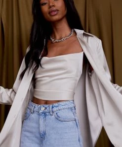 ACOA Brigitte Champagne Satin Top CLOTHING