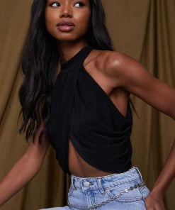 AFTER STITCH CLOTHING Barbados Black Drape Halter Top