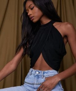 AFTER STITCH CLOTHING Barbados Black Drape Halter Top