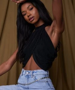 AFTER STITCH CLOTHING Barbados Black Drape Halter Top