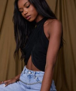 AFTER STITCH CLOTHING Barbados Black Drape Halter Top