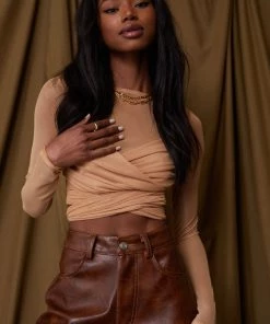 AFTER STITCH Jenna Beige Mesh Wrap Top CLOTHING 19 AFTER STITCH Jenna Beige Mesh Wrap Top CLOTHING
