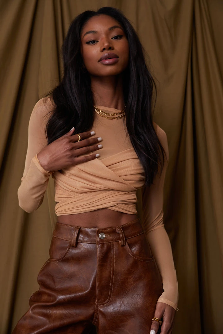 AFTER STITCH Jenna Beige Mesh Wrap Top CLOTHING 10 AFTER STITCH Jenna Beige Mesh Wrap Top CLOTHING