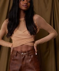 AFTER STITCH Jenna Beige Mesh Wrap Top CLOTHING 20 AFTER STITCH Jenna Beige Mesh Wrap Top CLOTHING