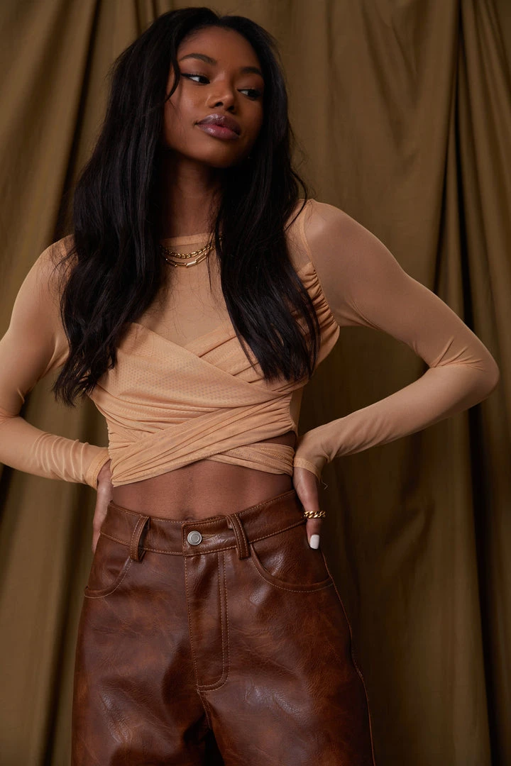 AFTER STITCH Jenna Beige Mesh Wrap Top CLOTHING 11 AFTER STITCH Jenna Beige Mesh Wrap Top CLOTHING