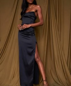 AFTER STITCH Savoy Black Satin Maxi Dress