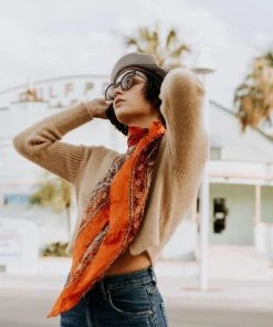 KARMA HIGHWAY Penelope Orange And White Silk Scarf