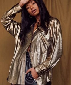 ACOA Ashland Metallic Gold Button Up New Arrivals