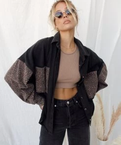 POL Lennon Washed Black Shirt Jacket