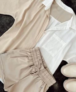 ACOA CLOTHING Presley Beige Vegan Leather Shorts