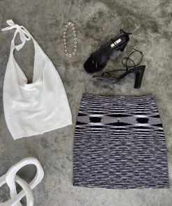 Bailey Rose CLOTHING Mira Black And White Knit Mini Skirt