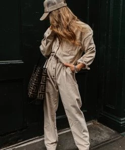 BEIGE BOTANY Bowie Beige Corduroy Jumpsuit CLOTHING
