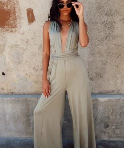 Modern Bridge International Co,Ltd. FLAT/RM B 3/F WING CHEONG COMM BLDG 19-25 JERVOIS STREET SHEUNG WAN HKWINK California Coast Olive Wrap Top Jumpsuit CLOTHING