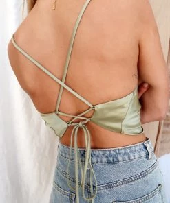 ACOA Palm Canyon Olive Satin Top