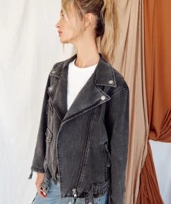 CLOUD TEN Jet Setter Black Denim Jacket CLOTHING