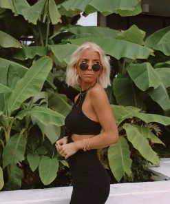 MIOU MUSE East Hampton Black Knit Cutout Maxi Dress New Arrivals