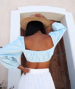 BEIGE BOTANY Heaven On Earth Blue Crop Top