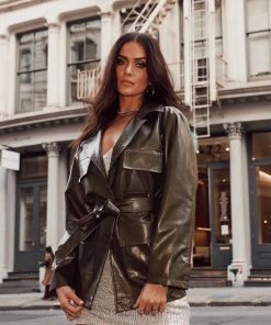 Bailey Rose CLOTHING Lotus Olive Vegan Leather Jacket