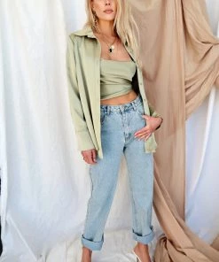 ACOA Palm Canyon Olive Satin Top