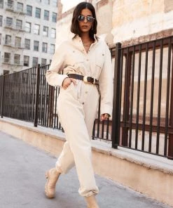 BEIGE BOTANY Bowie Beige Corduroy Jumpsuit CLOTHING