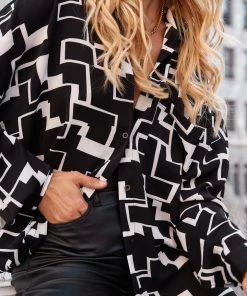 ACOA Ashland Black Abstract Button Up
