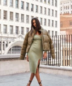 WINK Dara Sage Ribbed Midi Dress CLOTHING