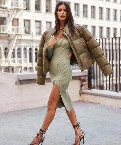 HYFVE CLOTHING Summit Olive Vegan Leather Puffer Jacket