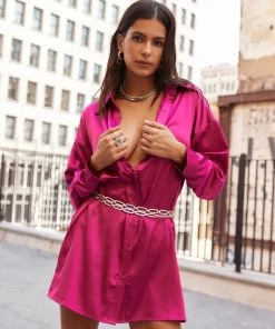 ACOA Unstoppable Fuchsia Satin Dress CLOTHING