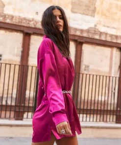 ACOA Unstoppable Fuchsia Satin Dress CLOTHING