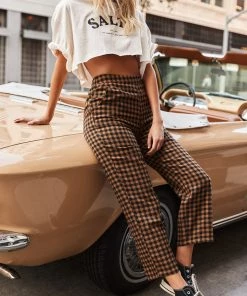 LE LIS CLOTHING Bishop Tan Checkered Trousers