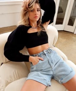 BEIGE BOTANY Quinn Black Ribbed Cropped Tank CLOTHING