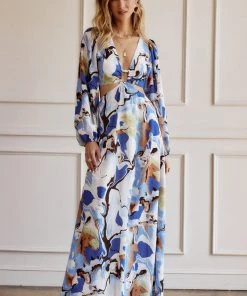 ACOA Adrienne Navy Abstract Maxi Dress CLOTHING