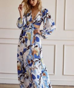 ACOA Adrienne Navy Abstract Maxi Dress CLOTHING