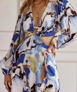 ACOA Adrienne Navy Abstract Maxi Dress CLOTHING