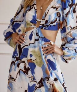 ACOA Adrienne Navy Abstract Maxi Dress CLOTHING