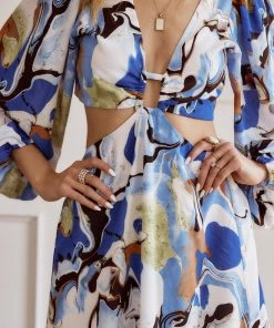 ACOA Adrienne Navy Abstract Maxi Dress CLOTHING