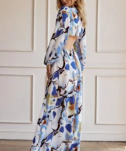 ACOA Adrienne Navy Abstract Maxi Dress CLOTHING