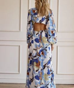 ACOA Adrienne Navy Abstract Maxi Dress CLOTHING