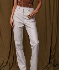 EDIT BY NINE Riley Beige Vegan Leather Pants CLOTHING
