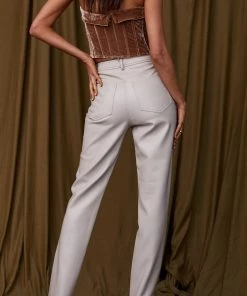 EDIT BY NINE Riley Beige Vegan Leather Pants CLOTHING